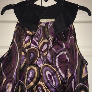 Weston Wear abstract print silk black collar dress